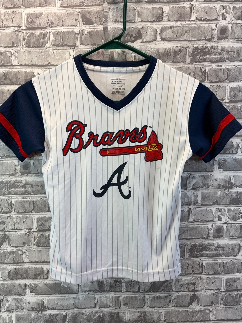 Genuine Merchandise Braves Pinstripe Tee in White, Navy & Red